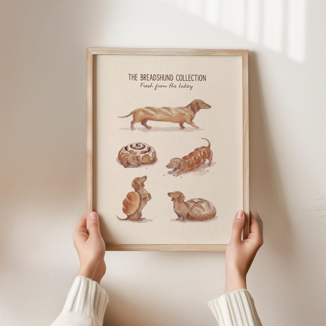 Dachshund Bread Collection Print, Funny Dachshund Wall Art, Cute Dog Kitchen Decor, Dachshund Lover Gift - A3 (29.7 x 42 cm)