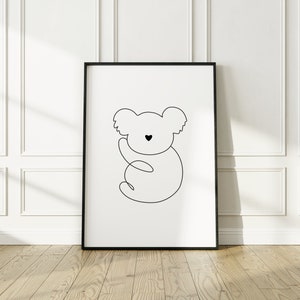 Koala-linjekonst, Koalateckning, Minimalistisk koalakonst, koalaväggkonst, Koala-dekor, Koala-barnrumskonst, Koalakonst, Linjekonst för barnrum, Minamalist bild 3