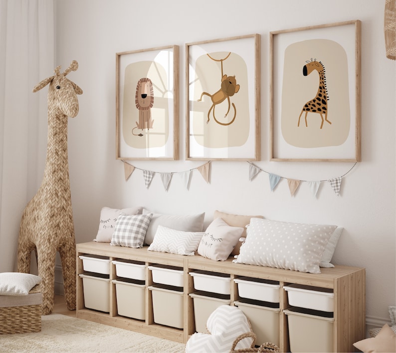 Safari Nursery Wall Prints, Nursery Decor, Boho Nursery Prints, Set of 3 Prints, Beige Nursery Prints, Nursery Wall Art, Neutral Nursery Art image 4