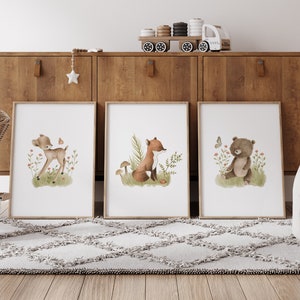 Woodland Nursery Prints, Woodland Nursery Decor, Nursery Wall Art, Nursery Decor, Nursery Prints, Set of 3 Nursery Prints, Woodland Animals