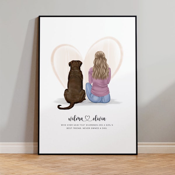 Personalised Pet Print, Mothers Day, Mum Gift, Pet Owner Gift, Dog Picture, Owner and Pet Print, Pet Portrait, Dog Family Print, Cousin Gift