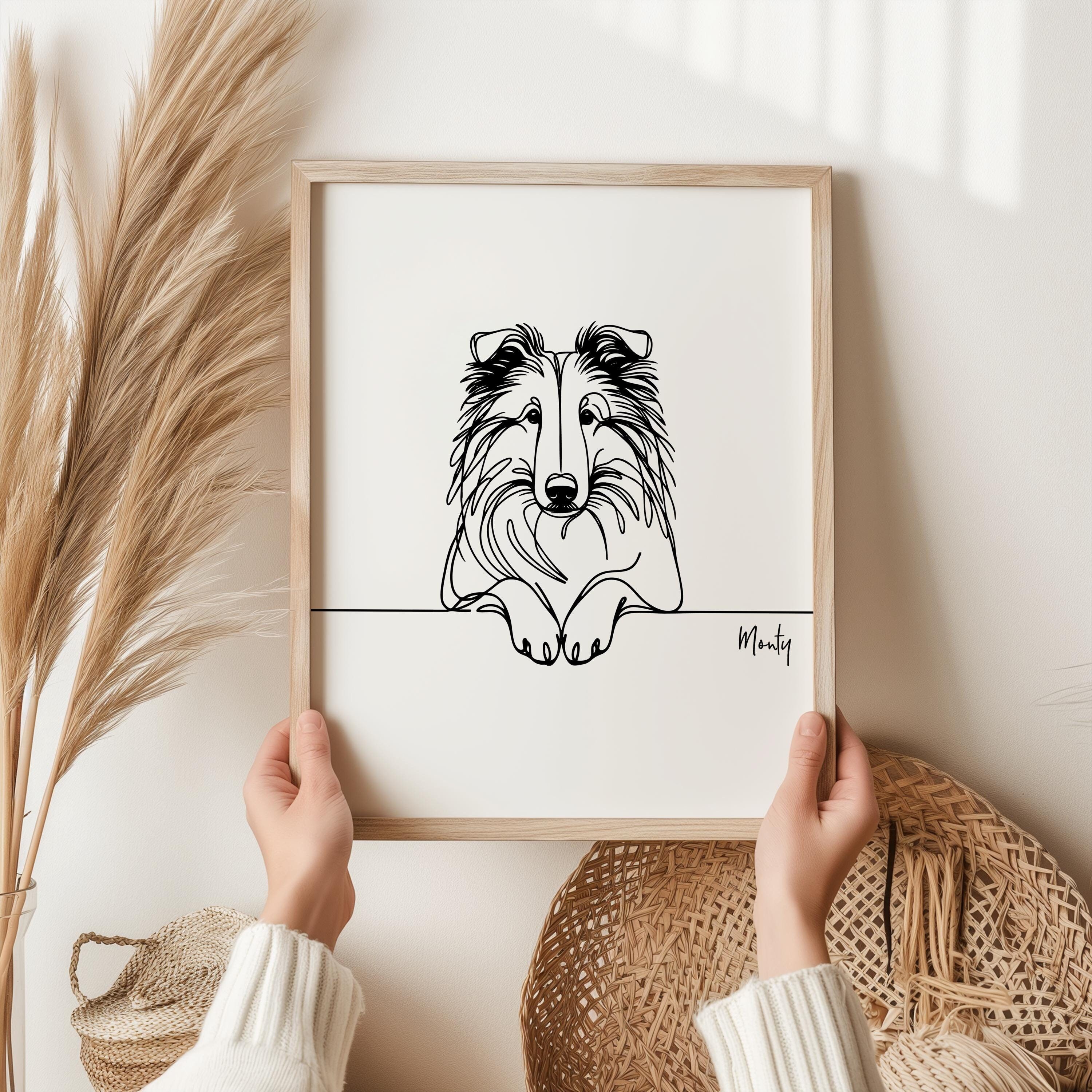 Personalisierter Rough Collie Digitaldruck, Rough Collie Dog Outlines, Rough Collie Line Art Zeichnung, Rough Collie Gedenkstätte