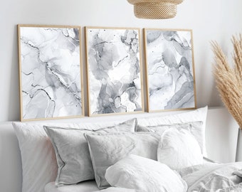 Grey & Silver Wall Prints, Marble Wall Prints, Set of 3 Wall Prints, Grey Wall Art, Grey Wall Decor, Grey, Silver, Grey Wall prints