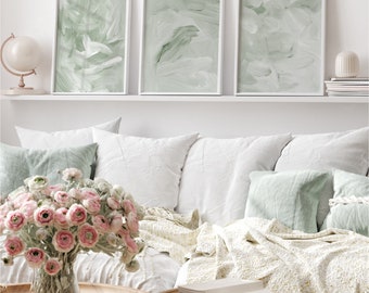 Set of Sage Green Wall Art, Minimalist Modern Bedroom Living