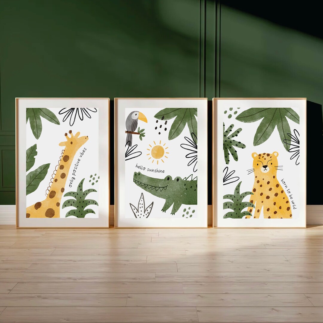 Safari Baby Animal Nursery Prints, Set of 3, Baby Animal Nursery Prints