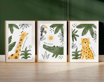 Estampas de berçário de animais de bebê Safari, conjunto de 3, estampas de berçário de animais de bebê, arte de parede de berçário, estampas de animais para berçário, presente de Natal, Safari