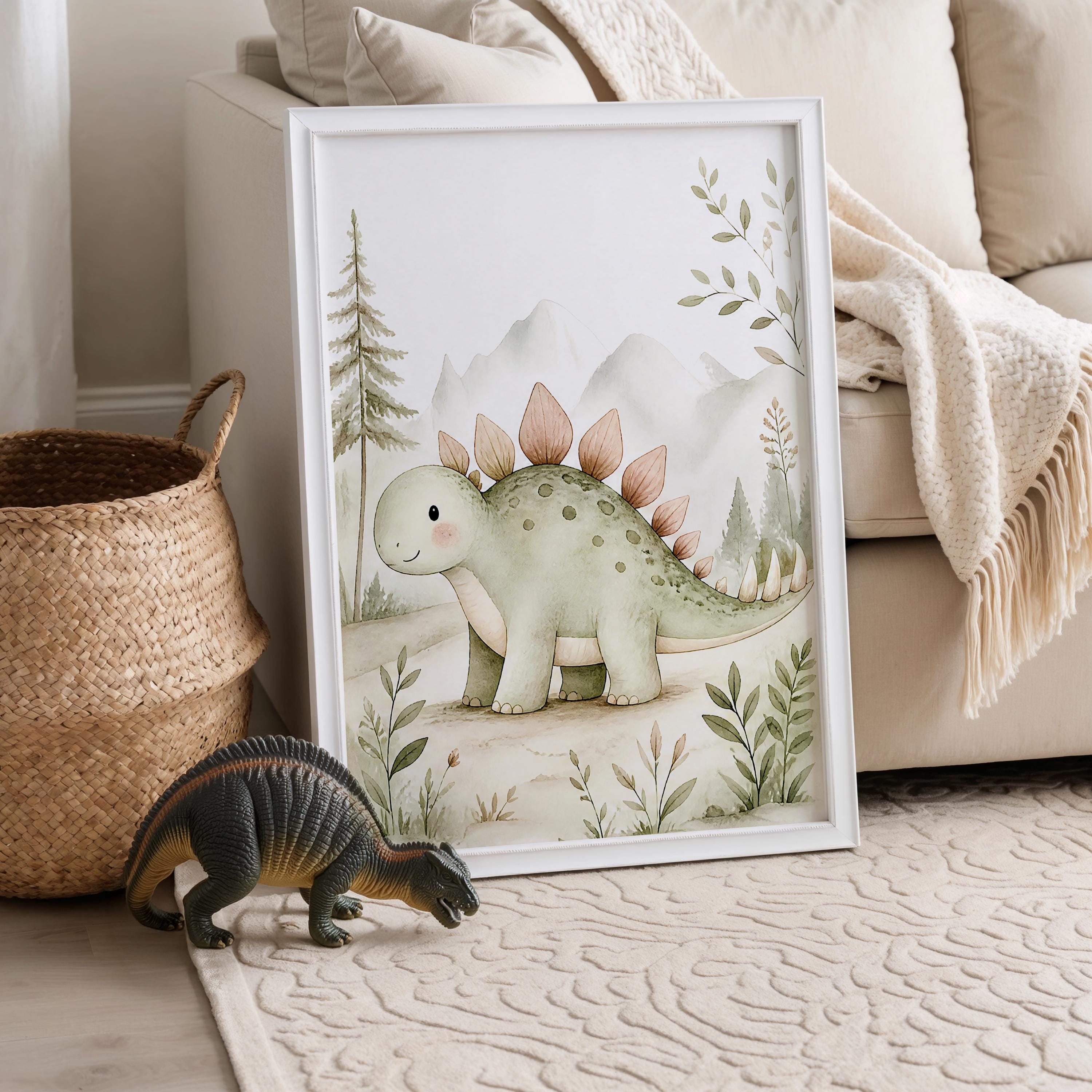 Dinosaur Nursery Wall Art Set of 3, Neutral Dino Nursery Decor, Sage ...