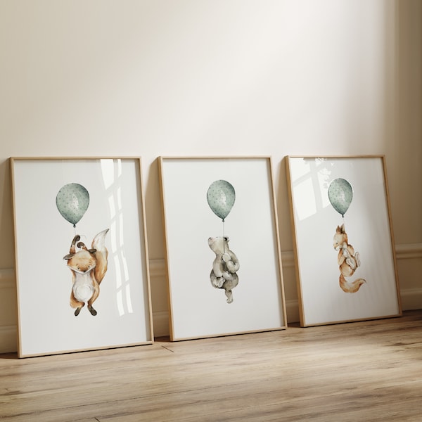 Nursery wall decor, Balloon wall art, Balloon nursery, Whimsical animals, Baby room decor, Safari animals print, Playroom wall art, Nursery