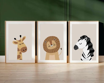 Safari Baby Tier Kinderzimmer Drucke, 3er Set, Baby Tier Kinderzimmer Drucke, Kinderzimmer Wandkunst, Tierdrucke für Kinderzimmer, Weihnachtsgeschenk, Safari