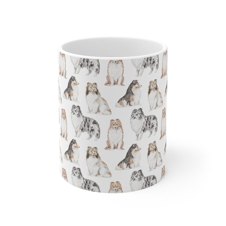 Taza de café Sheltie, taza de acuarela, regalo de Sheltie, taza de Sheltie, Sheltie, regalo de Navidad, taza de perro imagen 3