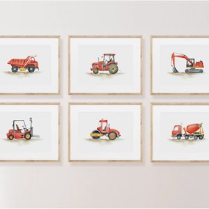 Construction vehicle prints, Blue prints, Boy nursery decor, Construction decor, Construction trucks,  Car prints boys room, Car wall art