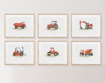Bouwvoertuigafdrukken, blauwafdrukken, jongenskinderdagverblijfdecor, bouwdecor, bouwvrachtwagens, autoafdrukken jongenskamer, automuurkunst