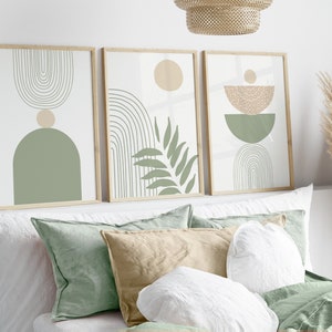 Set van 3 Boho Wall Prints, Boho Wall Art, Salie Groene Muur Prints, Groene Muur Decor, Boho Prints, Salie Groen, Zwart, Beige, Boho Wall Decor