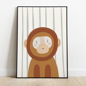 Monkey Print, Safari Nursery Prints, Safari Scandi Nursery, Lion Zebra Elephant, Nursery Wall Art, Nursery Prints, Safari Themed Nursery