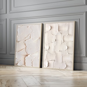 Neutral Wall Art Prints, Set of 2, Textured Imitation Art Prints, Minimalist Style Neutral Colours, Natural Art, Living room Wall Prints