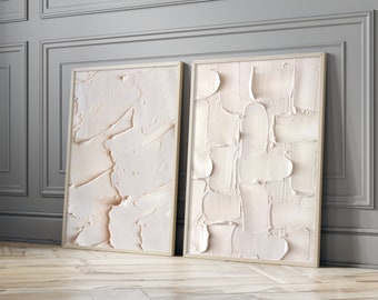 Neutral Wall Art Prints, Set of 2, Textured Imitation Art Prints, Minimalist Style Neutral Colours, Natural Art, Living room Wall Prints