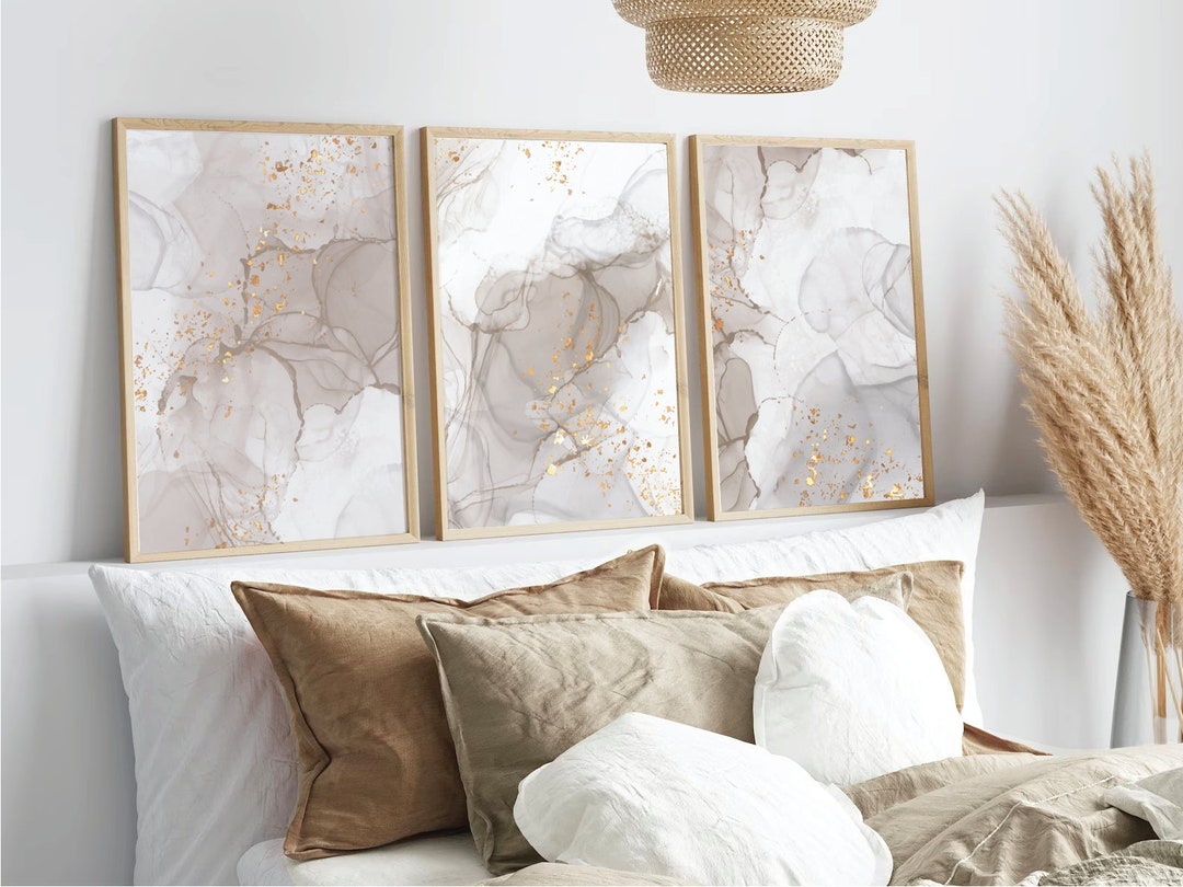 Set of 3 Beige Prints, Marble Wall Prints, Beige Bedroom Wall Art