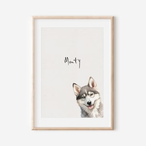 Husky print, hond tekenen, kunst hond print, Husky hond cadeau, Husky hond print, Husky hond kunst aan de muur, hondenportret, huisdier portret