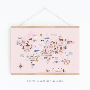 Mapa del mundo, Impresión de mapas del mundo animal, Mapa del mundo para niños, Mapa de la guardería, Impresión educativa, Arte de la pared de la guardería, Decoración para niños, Impresión de la sala de juegos
