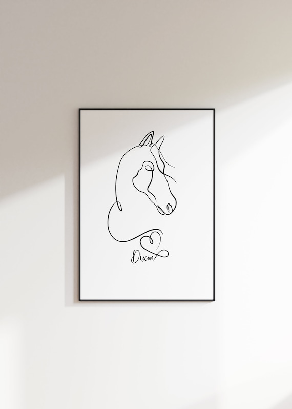 Personalised Horse Print, Horse Gift, Horse Print, Minimalist Horse Line Art Drawing, Horse Memorial Gift, Pet Horse Loss Bereavement