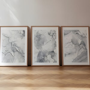 Grey & Silver Wall Prints, Marble Wall Prints, Set of 3 Wall Prints ...