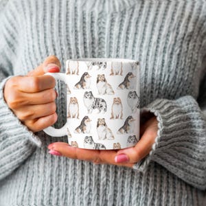 Taza de café Sheltie, taza de acuarela, regalo de Sheltie, taza de Sheltie, Sheltie, regalo de Navidad, taza de perro imagen 2