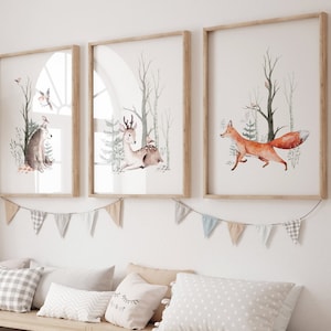Woodland Baby Animal Nursery prints, Set of 3, African Nursery decor, Nursery wall art, Animal prints for nursery, Christmas Gift