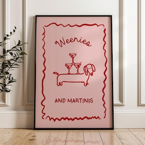 Plakat Martini i Weenies, Sztuka wózka barowego, Sztuka jamnika, Plakat psa, Prezent jamnika