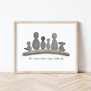 Personalised Family Pebble Picture, Pebble Portrait, Personalised Family Print, Pebble Illustrations, Gift for Wife, Christmas gift