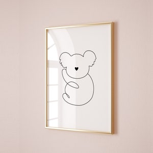 Koala-linjekonst, Koalateckning, Minimalistisk koalakonst, koalaväggkonst, Koala-dekor, Koala-barnrumskonst, Koalakonst, Linjekonst för barnrum, Minamalist bild 5