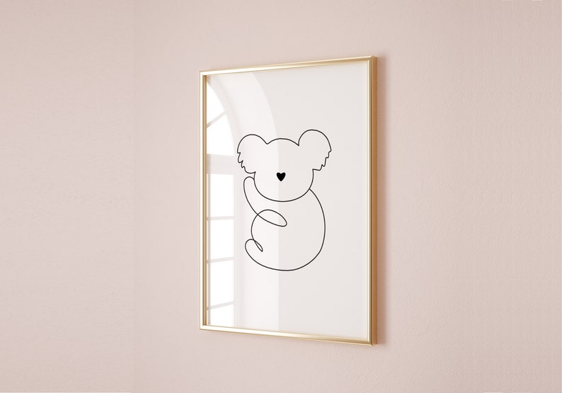 Koala-linjekonst, Koalateckning, Minimalistisk koalakonst, koalaväggkonst, Koala-dekor, Koala-barnrumskonst, Koalakonst, Linjekonst för barnrum, Minamalist bild 5