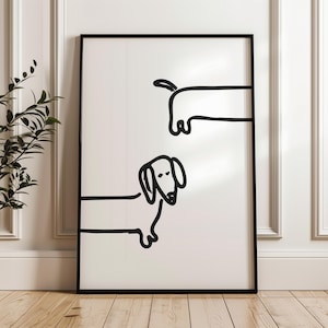 Impresión digital de perro salchicha Dachshund, contorno de perro salchicha, dibujo de arte lineal minimalista de Dachshund, regalo conmemorativo de Dachshund Doxie