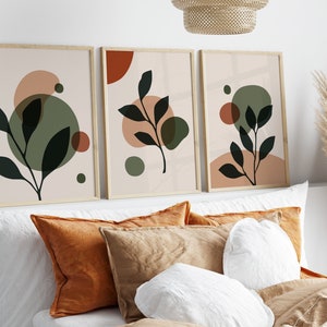 Boho Abstract Wall Art Prints, Boho Wall Decor, Set of 3 Wall Prints, Scandi, Beige, Green, Terracotta, Boho Wall Art, Abstract Wall Art