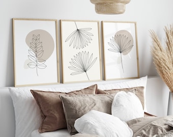 Neutral Wall Prints, Set of 3 Prints, Beige Wall art, Botanical Wall Prints, Plant Wall Art, Botanical Art, Natural Wall Prints