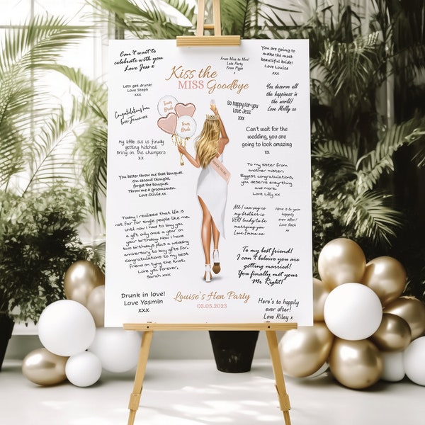 Hen Party Guest Book, Personalised Kiss The Miss Goodbye, Hen Weekend Gift, Miss To Mrs Guest Book, Keepsake Memory, Kiss The Miss Print