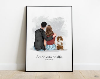 Personalised Family Print, Custom Family Gift, Family Dog Print, Personalized Family Portrait With Pets, Family Print, Christmas Gift