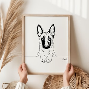Belgian Malinois Print, Line art Dog Print, Belgian Malinois Picture, Fun Gift For Belgian Malinois Owner, Belgian Malinois Gift, Line Art