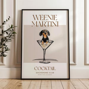 Martini en Weenies-poster, barwagenkunst, worsthondkunst, daschundkunst, hondposter, teckelcadeau