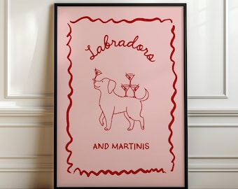 Martini and Labrador poster, Bar Cart Art, Labrador Dog Art, Labrador Art, Dog Poster, Labrador Gift