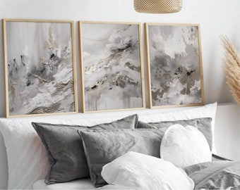 Grey, Silver & Gold Wall Prints, Marble Wall Prints, Set of 3 Wall Prints, Grey Wall Art, Grey Wall Decor, Grey, Silver, Grey Wall prints