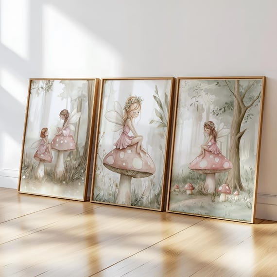Set of 3 Fairy Prints, Kids fairy prints, Nursery wall art, Fairy theme decor, Girls fairy wall art, Toddler room, Fairy  prints