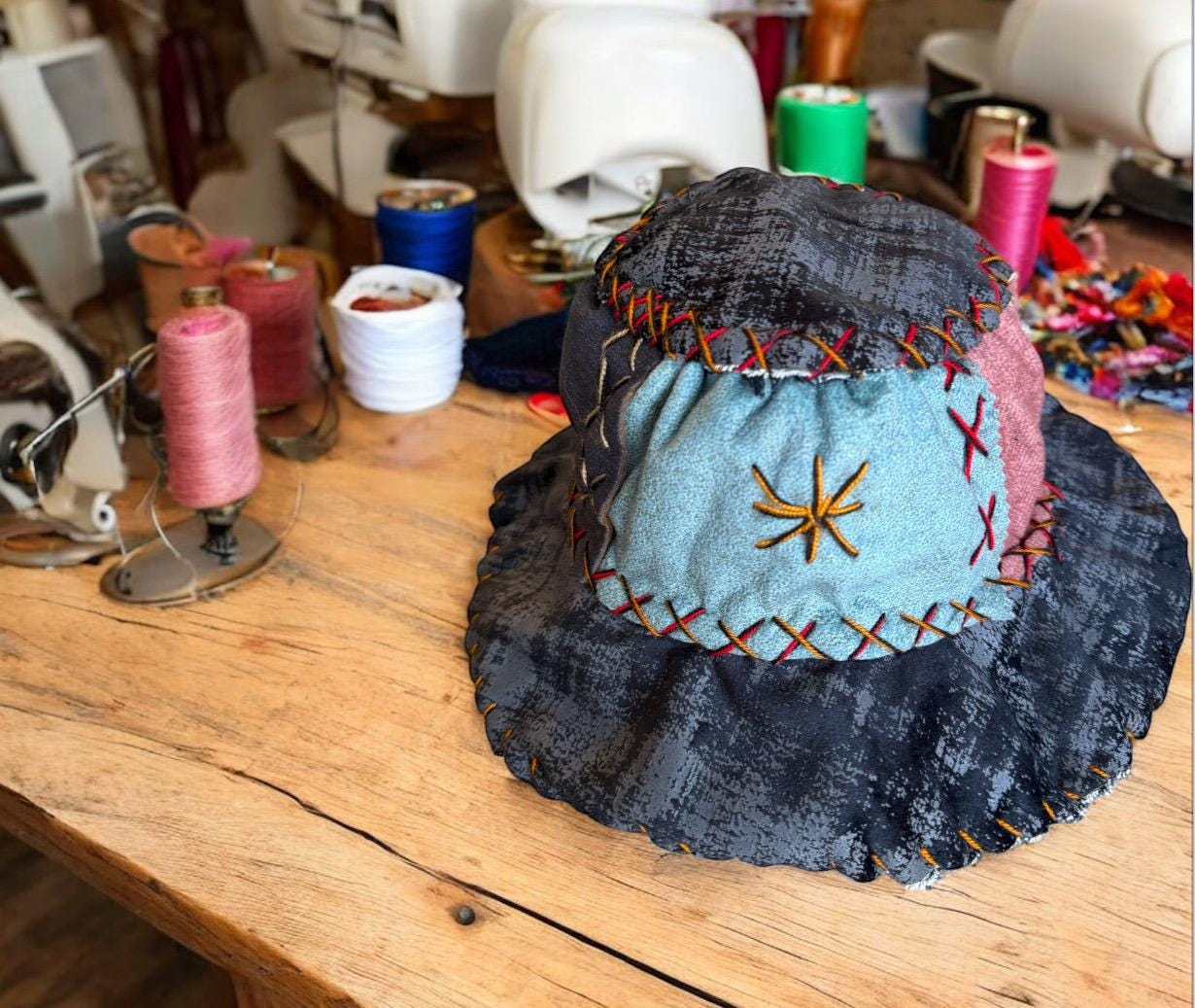 Black Suede Patchwork Bucket Hat - Etsy display picture 1