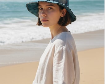 Blauer Boho Fischerhut aus Wildleder