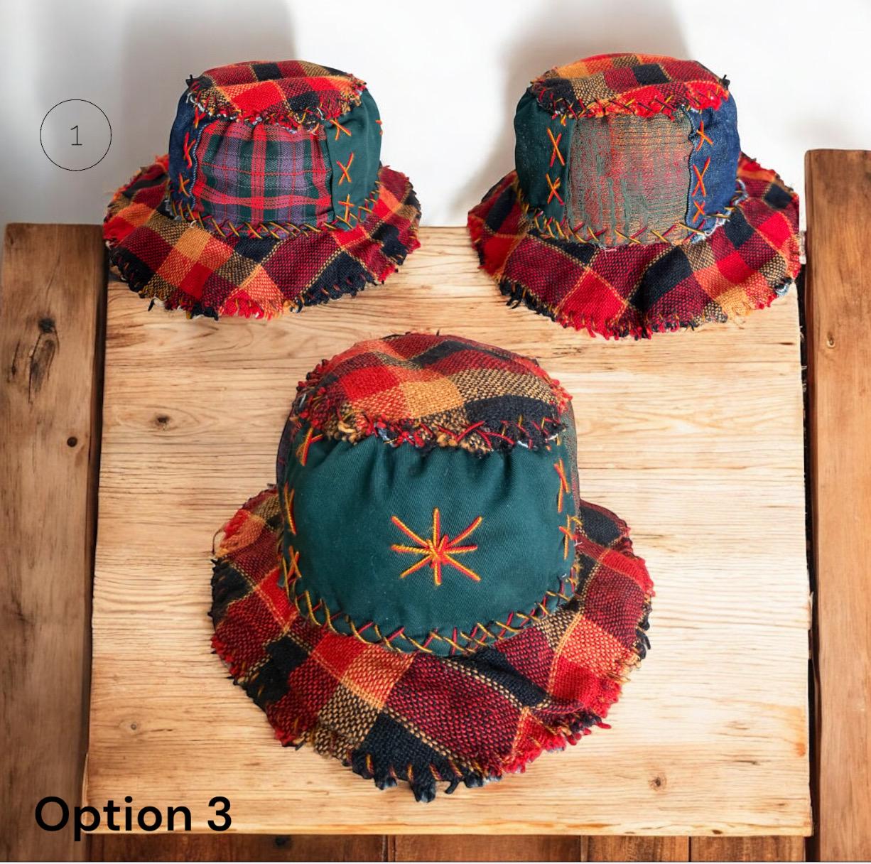 Upcycled Patchwork Bucket Hat – Earthy Boho Woven Fabric Boho Thrift Flip: Oversized Bucket Hat into Patchwork Art  main image 4