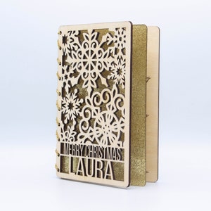 Personalised Wooden Christmas Card | Engraved Message | Premium Wooden Xmas Card | Snowflakes Card | Gold | Silver