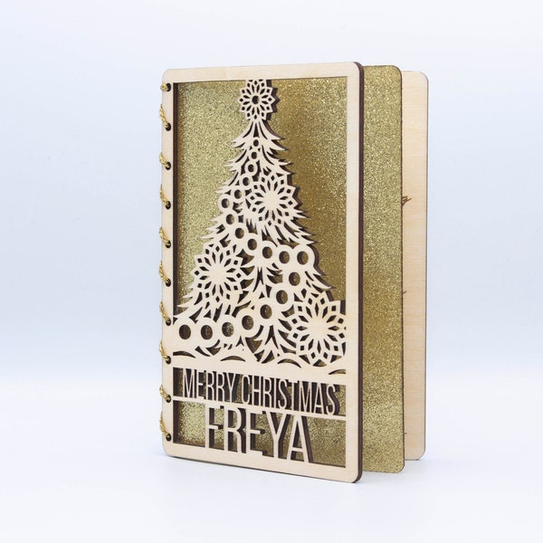 Personalised Wooden Christmas Card | Engraved Message | Premium Wooden Xmas Card | Christmas Tree Card | Gold | Silver