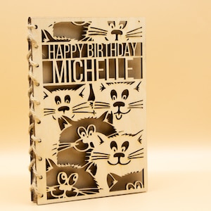 Personalised Wooden Cat Birthday Card | Engraved Message | Premium Wooden Birthday Card | Special Birthday Card | Customise | Cat Lover Card