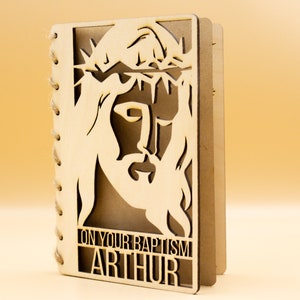 sur votre carte de baptême | Message gravé | de baptême en bois premium | Jésus | Baptême chrétien
