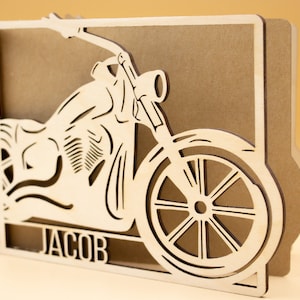 Personalised Wooden Birthday Card | Engraved Message | Premium Wooden Birthday Card | Biker  | Motorbike card