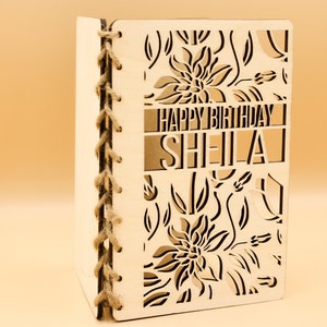 Personalised Wooden Birthday Card | Engraved Message | Carved Name | Customised Card | Floral Design